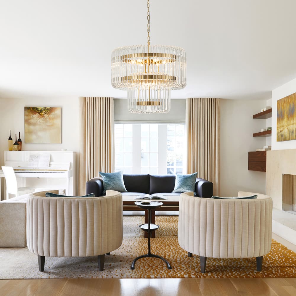 LightfixturesUAE-9-Light Modern Glam Two-Tiered Glass Rod Round Chandelier-Chandeliers-Gold-