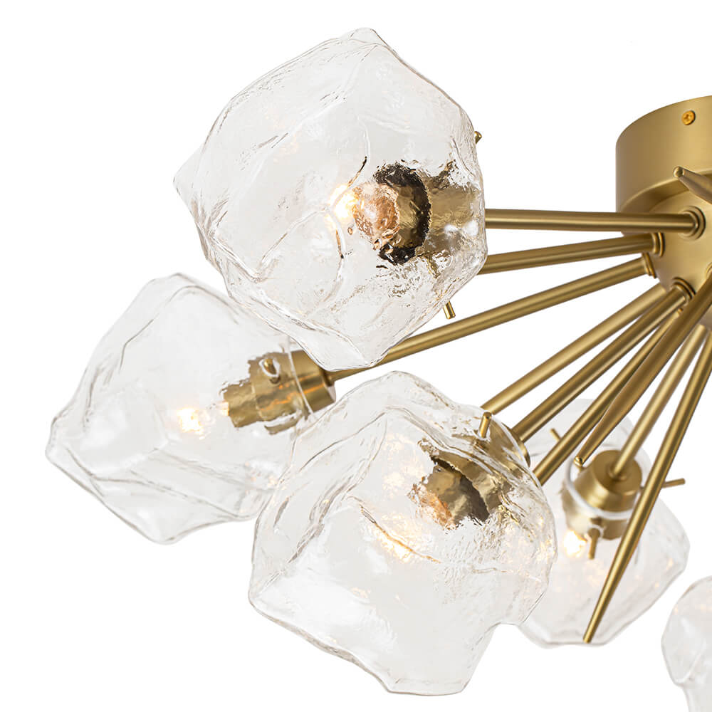 LightfixturesUAE-9-Light Modern Ice Glass Sputnik Semi Flush Mount Ceiling Light-Ceiling Lights-Brass-