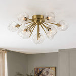LightfixturesUAE-9-Light Modern Ice Glass Sputnik Semi Flush Mount Ceiling Light-Ceiling Lights-Brass-