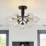 LightfixturesUAE-9-Light Modern Water Pattern Glass Sputnik Semi Flush Mount-Ceiling Lights-Black-