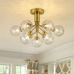 LightfixturesUAE-9-Light Modern Water Pattern Glass Sputnik Semi Flush Mount-Ceiling Lights-Gold-
