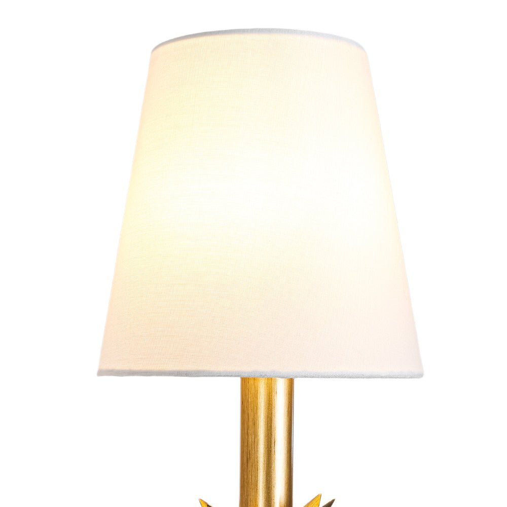 LightfixturesUAE-Antique Gold Leaf Stem Wall Sconce, Vintage Modern Brass Wall Light with Conical Fabric Shade-Wall Lights-Antique Gold-