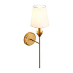 LightfixturesUAE-Antique Gold Leaf Stem Wall Sconce, Vintage Modern Brass Wall Light with Conical Fabric Shade-Wall Lights-Antique Gold-