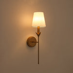 LightfixturesUAE-Antique Gold Leaf Stem Wall Sconce, Vintage Modern Brass Wall Light with Conical Fabric Shade-Wall Lights-Antique Gold-