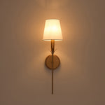 LightfixturesUAE-Antique Gold Leaf Stem Wall Sconce, Vintage Modern Brass Wall Light with Conical Fabric Shade-Wall Lights-Antique Gold-