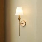 LightfixturesUAE-Antique Gold Leaf Stem Wall Sconce, Vintage Modern Brass Wall Light with Conical Fabric Shade-Wall Lights-Antique Gold-