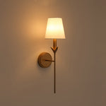 LightfixturesUAE-Antique Gold Leaf Stem Wall Sconce, Vintage Modern Brass Wall Light with Conical Fabric Shade-Wall Lights-Antique Gold-