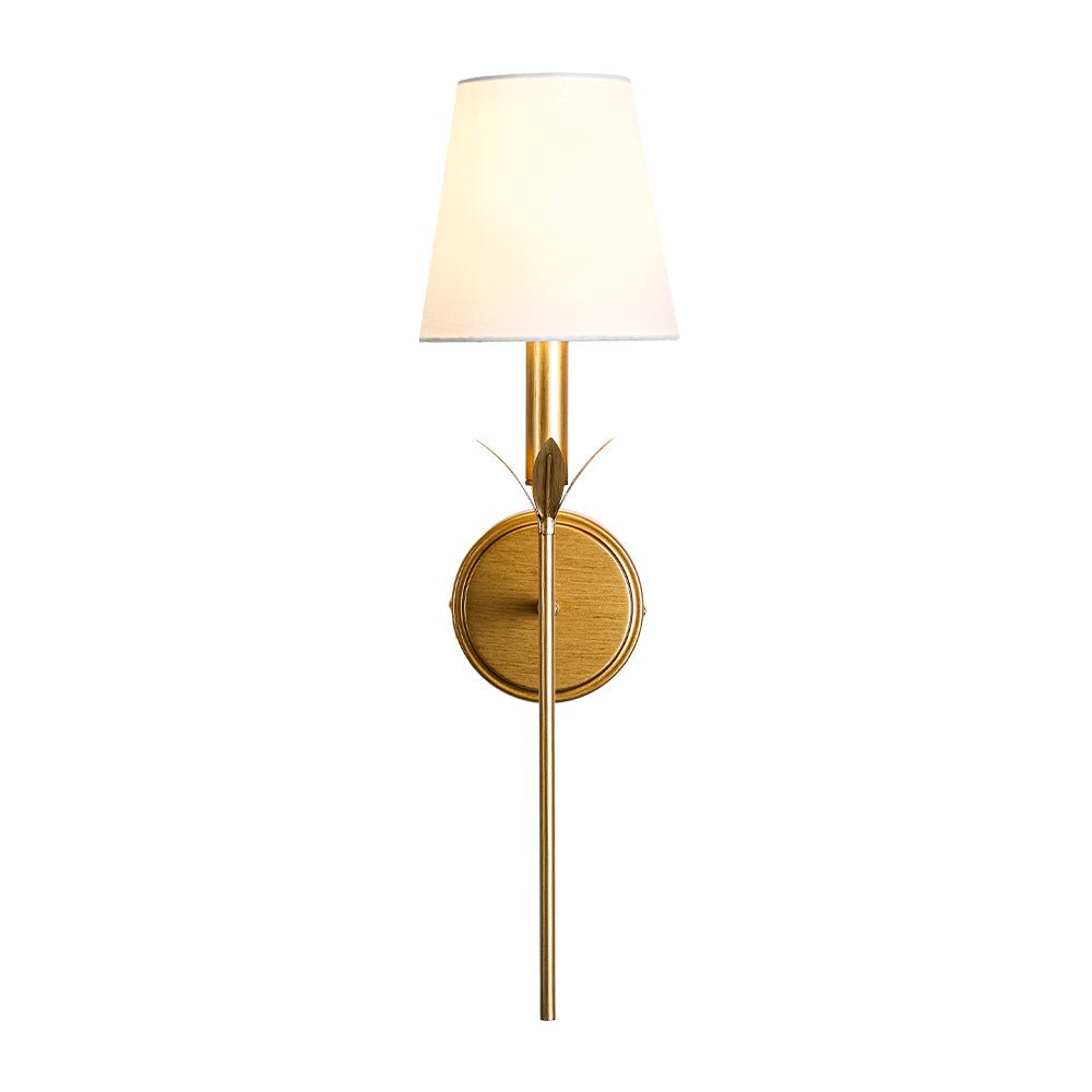 LightfixturesUAE-Antique Gold Leaf Stem Wall Sconce, Vintage Modern Brass Wall Light with Conical Fabric Shade-Wall Lights-Antique Gold-