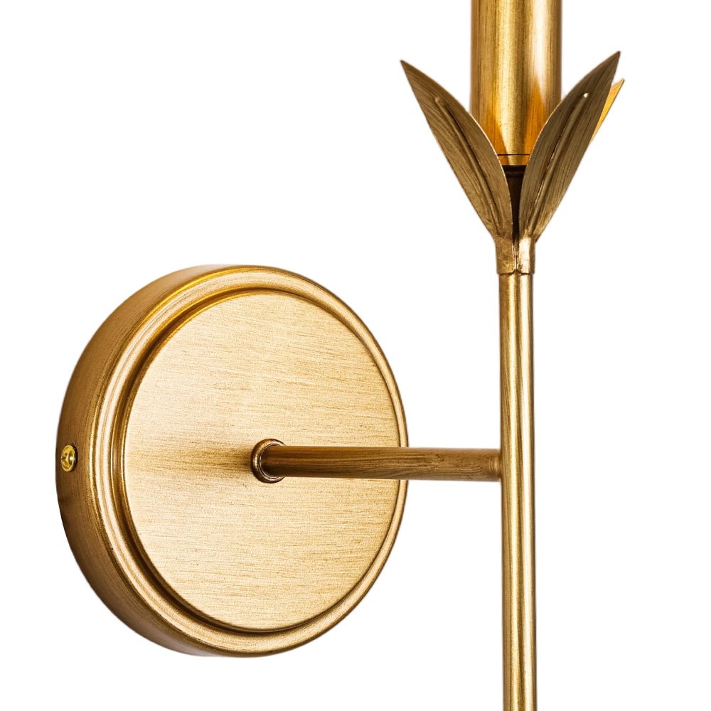 LightfixturesUAE-Antique Gold Leaf Stem Wall Sconce, Vintage Modern Brass Wall Light with Conical Fabric Shade-Wall Lights-Antique Gold-