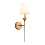 LightfixturesUAE-Antique Gold Leaf Stem Wall Sconce, Vintage Modern Brass Wall Light with Conical Fabric Shade-Wall Lights-Antique Gold-
