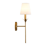 LightfixturesUAE-Antique Gold Leaf Stem Wall Sconce, Vintage Modern Brass Wall Light with Conical Fabric Shade-Wall Lights-Antique Gold-