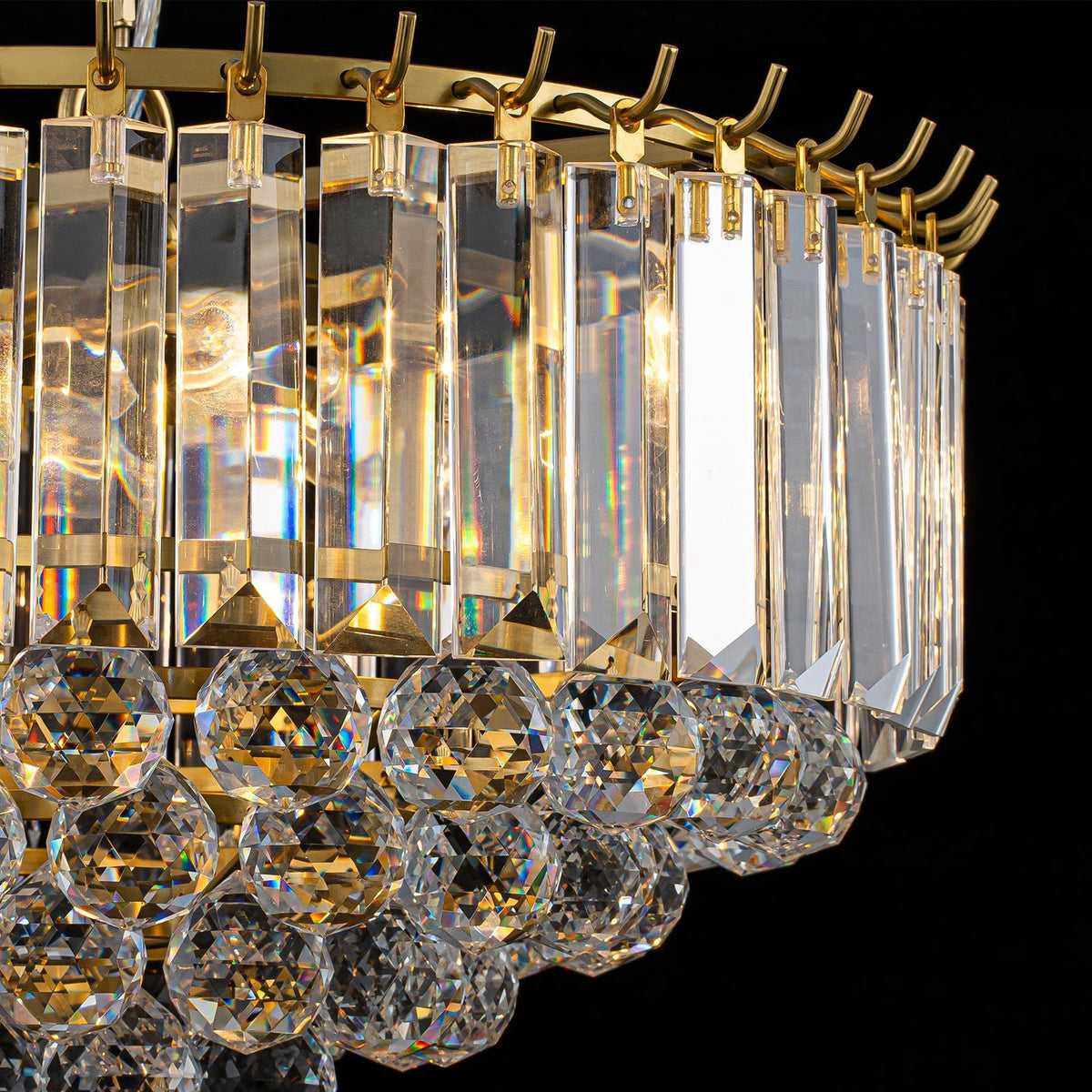 LightfixturesUAE-Bauhaus 5-Light Brass Round Drum Tiered Crystal Chandelier-Chandeliers-Brass-