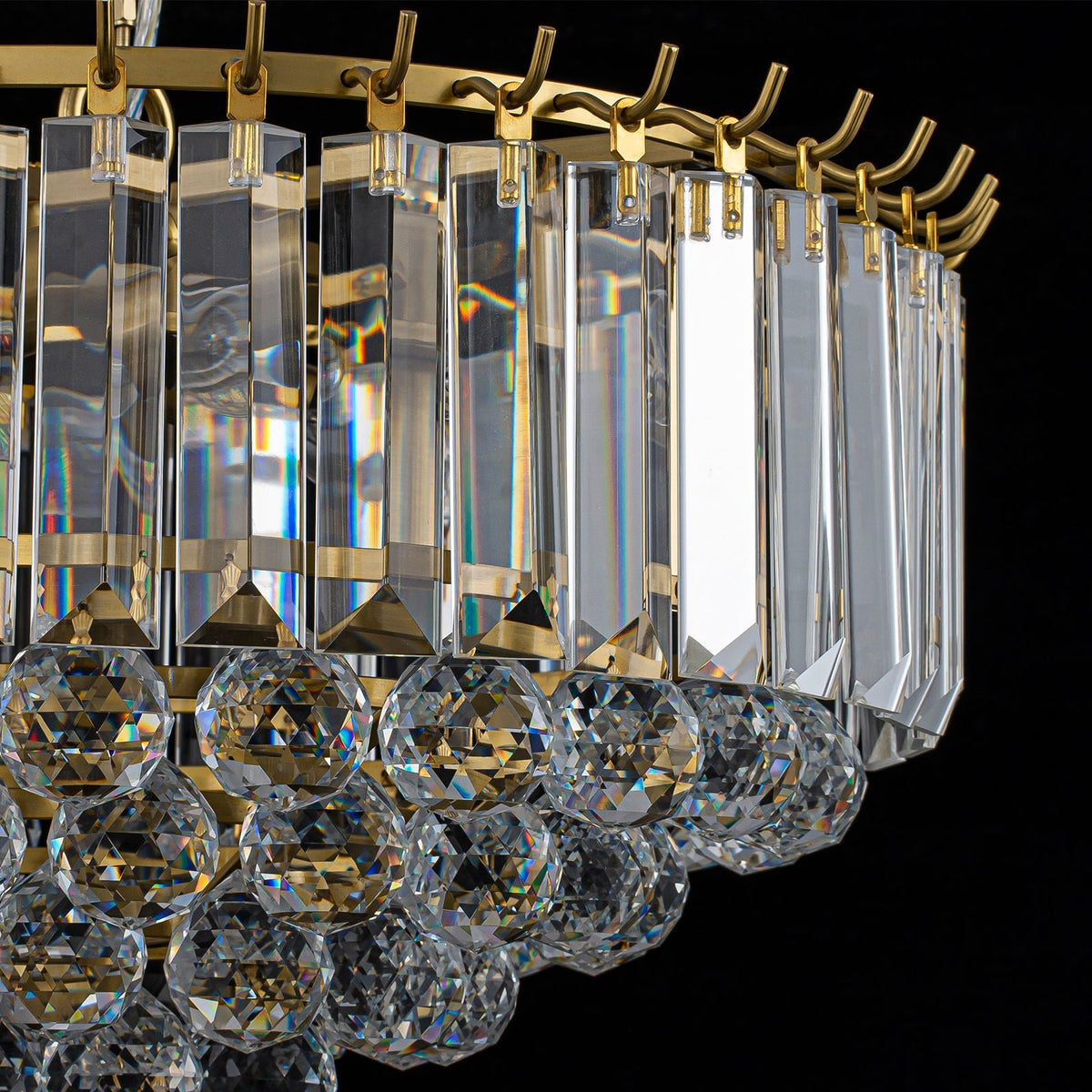 LightfixturesUAE-Bauhaus 5-Light Brass Round Drum Tiered Crystal Chandelier-Chandeliers-Brass-