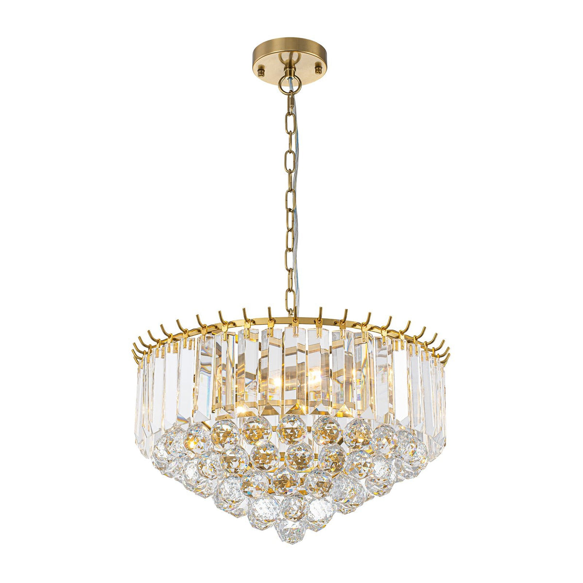LightfixturesUAE-Bauhaus 5-Light Brass Round Drum Tiered Crystal Chandelier-Chandeliers-Brass-