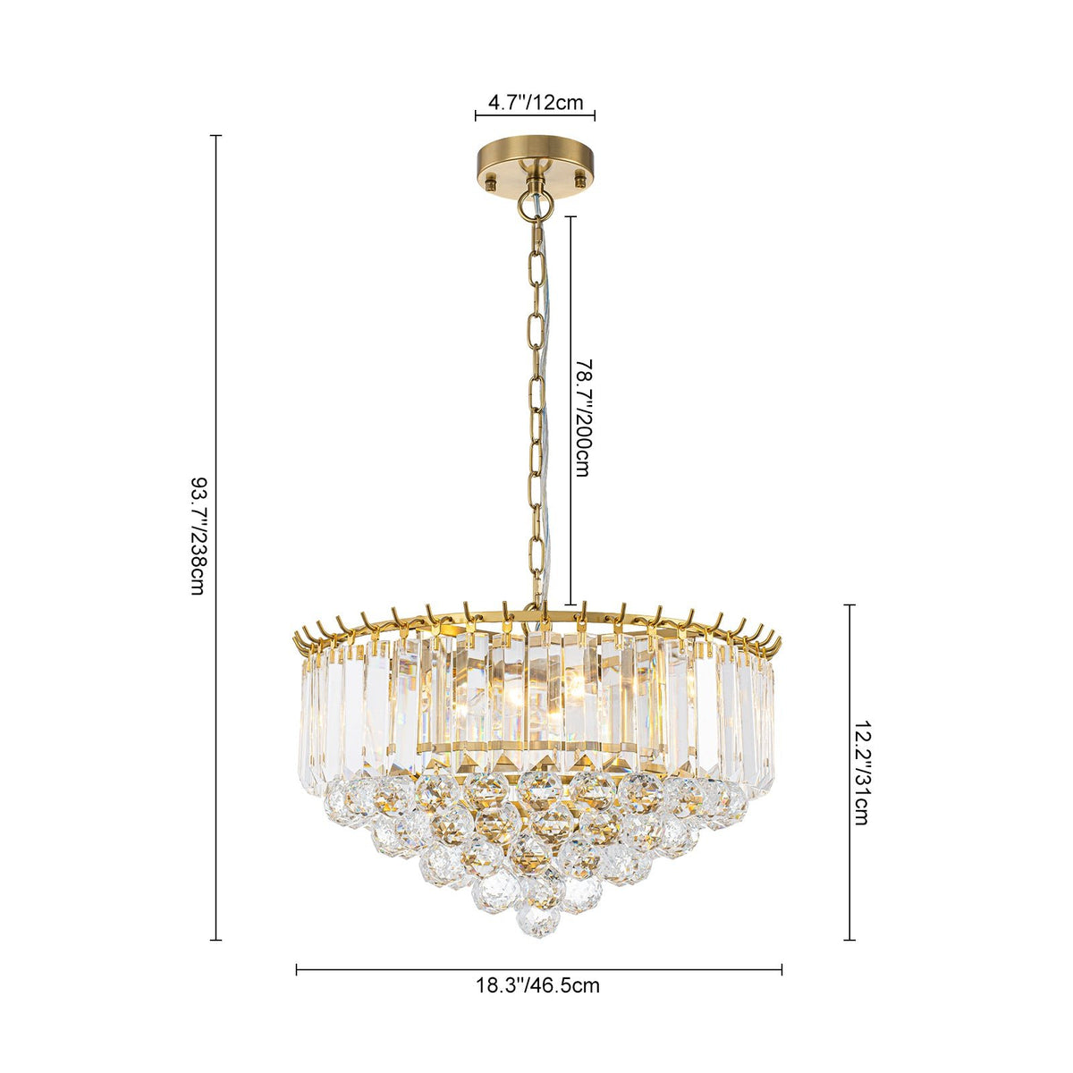 LightfixturesUAE-Bauhaus 5-Light Brass Round Drum Tiered Crystal Chandelier-Chandeliers-Brass-