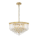 LightfixturesUAE-Bauhaus 5-Light Brass Round Drum Tiered Crystal Chandelier-Chandeliers-Brass-