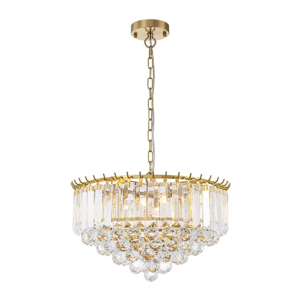 LightfixturesUAE-Bauhaus 5-Light Brass Round Drum Tiered Crystal Chandelier-Chandeliers-Brass-
