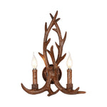 LightfixturesUAE-Country Rustic Deer Antler Two Candle Style Wall Sconce-Wall Lights-Brown-