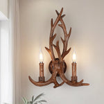 LightfixturesUAE-Country Rustic Deer Antler Two Candle Style Wall Sconce-Wall Lights-Brown-
