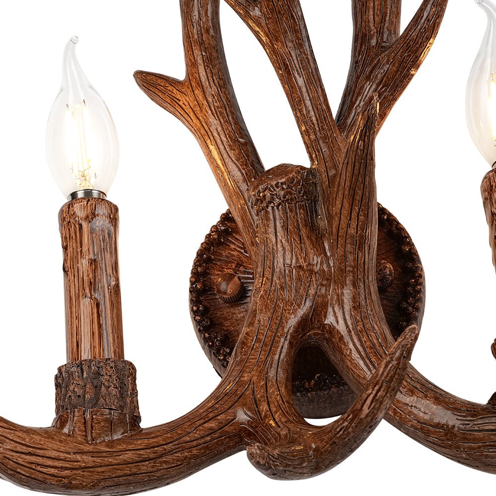 LightfixturesUAE-Country Rustic Deer Antler Two Candle Style Wall Sconce-Wall Lights-Brown-