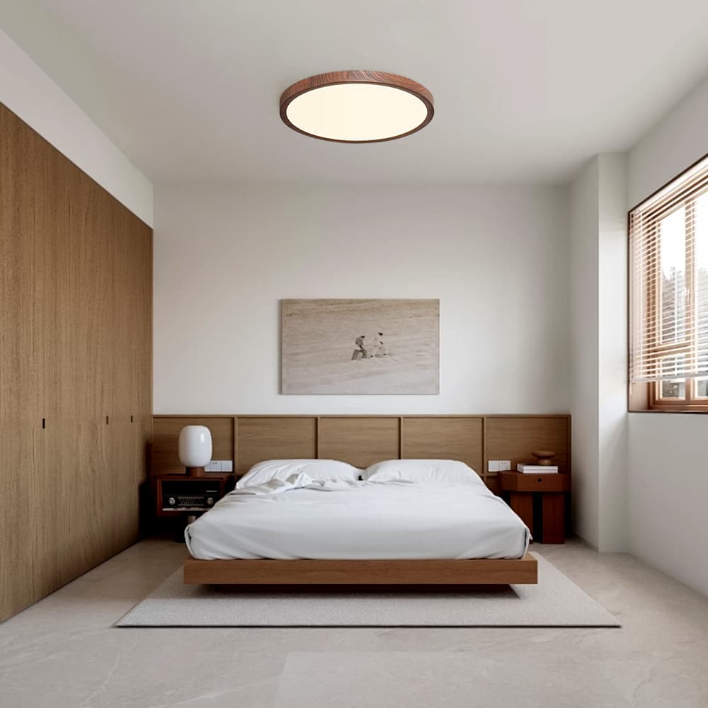 LightfixturesUAE-Dimmable LED Mid-Century Minimalist Walnut Wood Grain Flush Mount-Ceiling Lights-50cm-