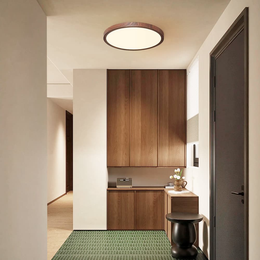 LightfixturesUAE-Dimmable LED Mid-Century Minimalist Walnut Wood Grain Flush Mount-Ceiling Lights-50cm-