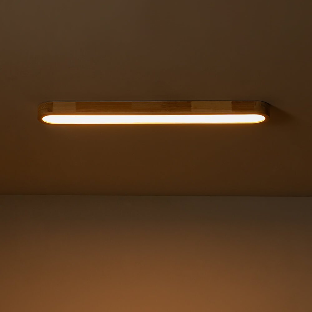LightfixturesUAE-Dimmable LED Modern Long Oval Wood Flush Mount Ceiling Light-Ceiling Lights-Warm White(3000K)-