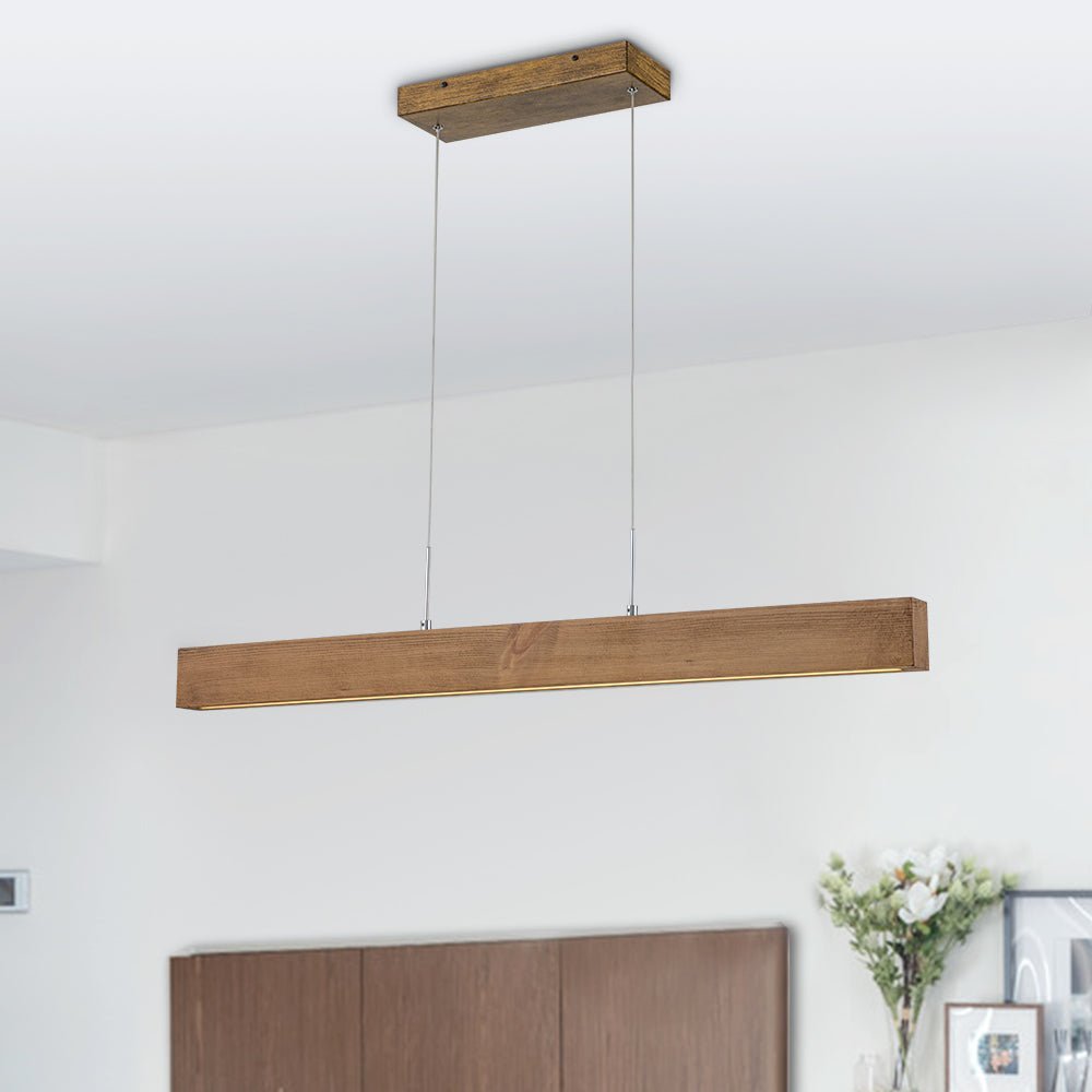 LightfixturesUAE-Dimmable LED Modern Wood Linear Island Chandelier-Chandeliers-Antique Pine-