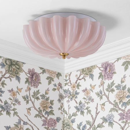 LightfixturesUAE-French Art Deco Scalloped Flower Pink Glass Semi Flush Mount-Ceiling Lights-Pink-