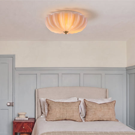 LightfixturesUAE-French Art Deco Scalloped Flower Pink Glass Semi Flush Mount-Ceiling Lights-Pink-