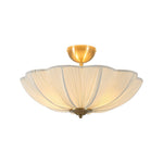 LightfixturesUAE-French Boho Pleated Flower White and Brass Fabric Semi Flush Mount - Brass-