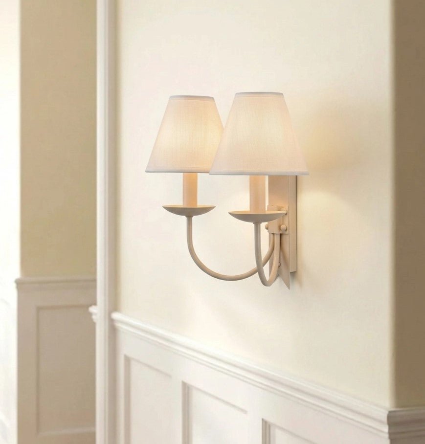 LightfixturesUAE-French Cream 2-Light Tapered Linen Fabric Shade Wall Sconce-Wall Lights-Cream-