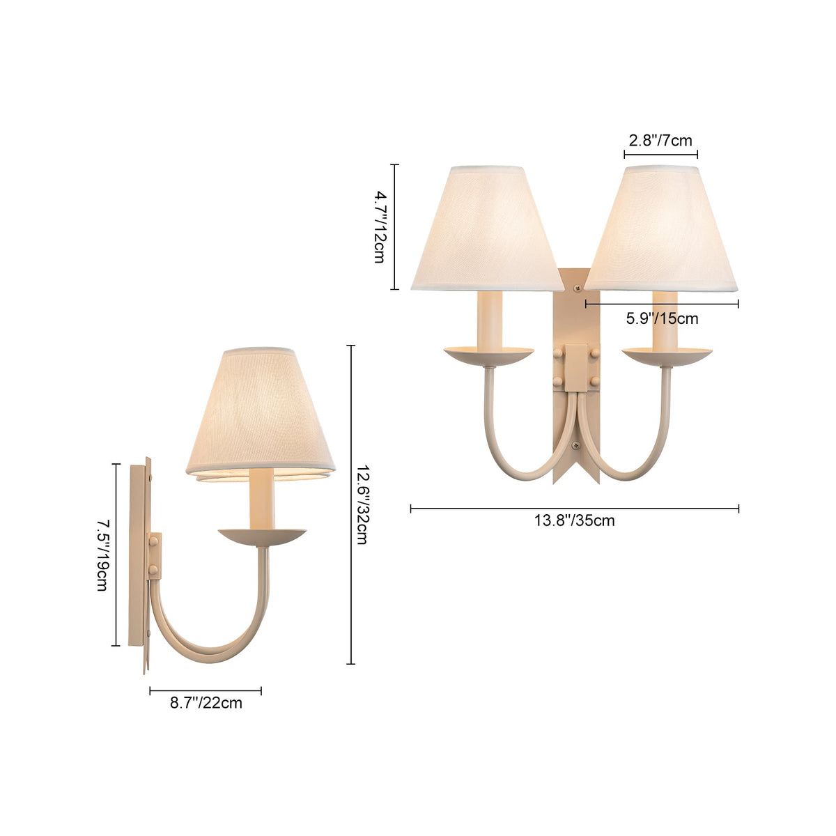 LightfixturesUAE-French Cream 2-Light Tapered Linen Fabric Shade Wall Sconce-Wall Lights-Cream-