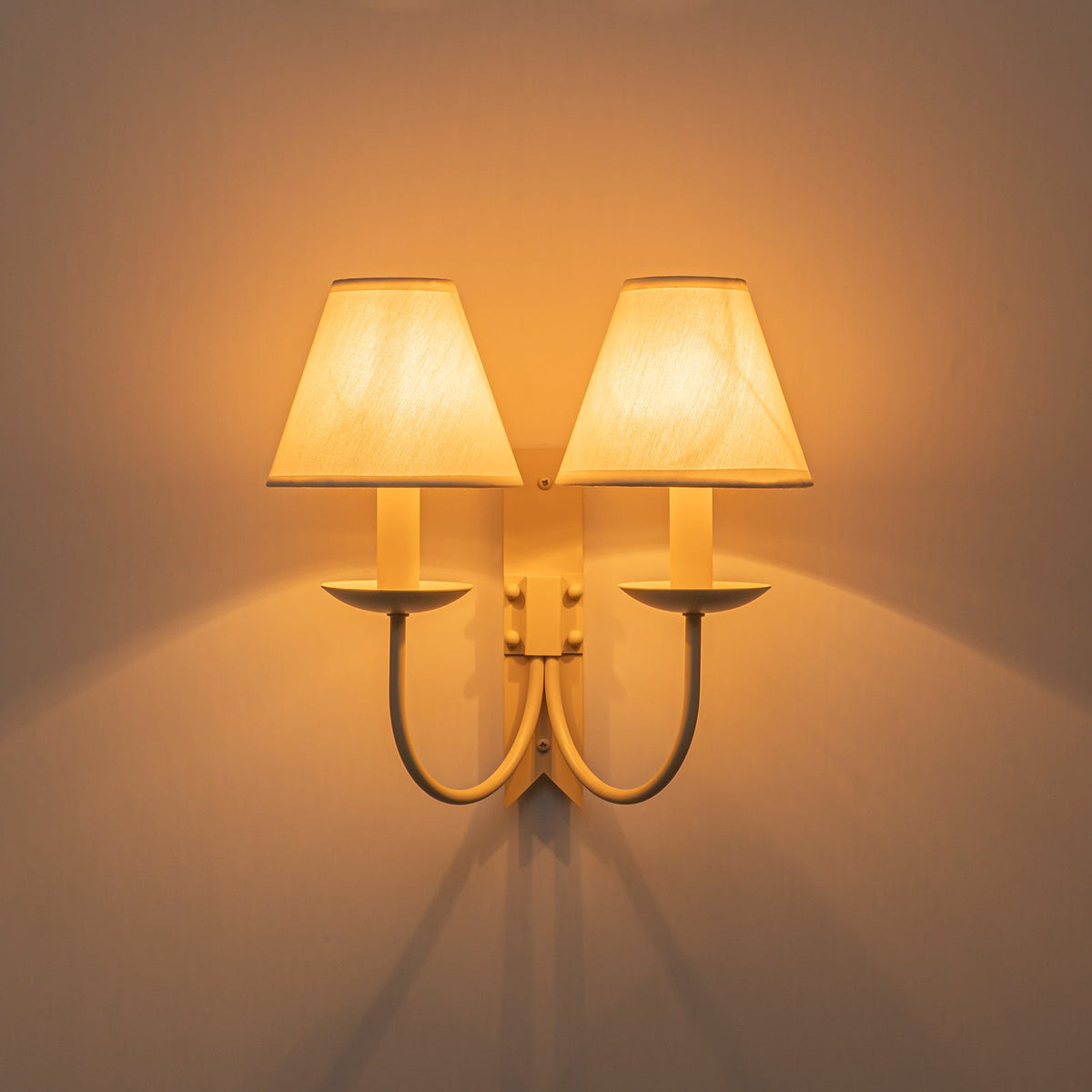 LightfixturesUAE-French Cream 2-Light Tapered Linen Fabric Shade Wall Sconce-Wall Lights-Cream-