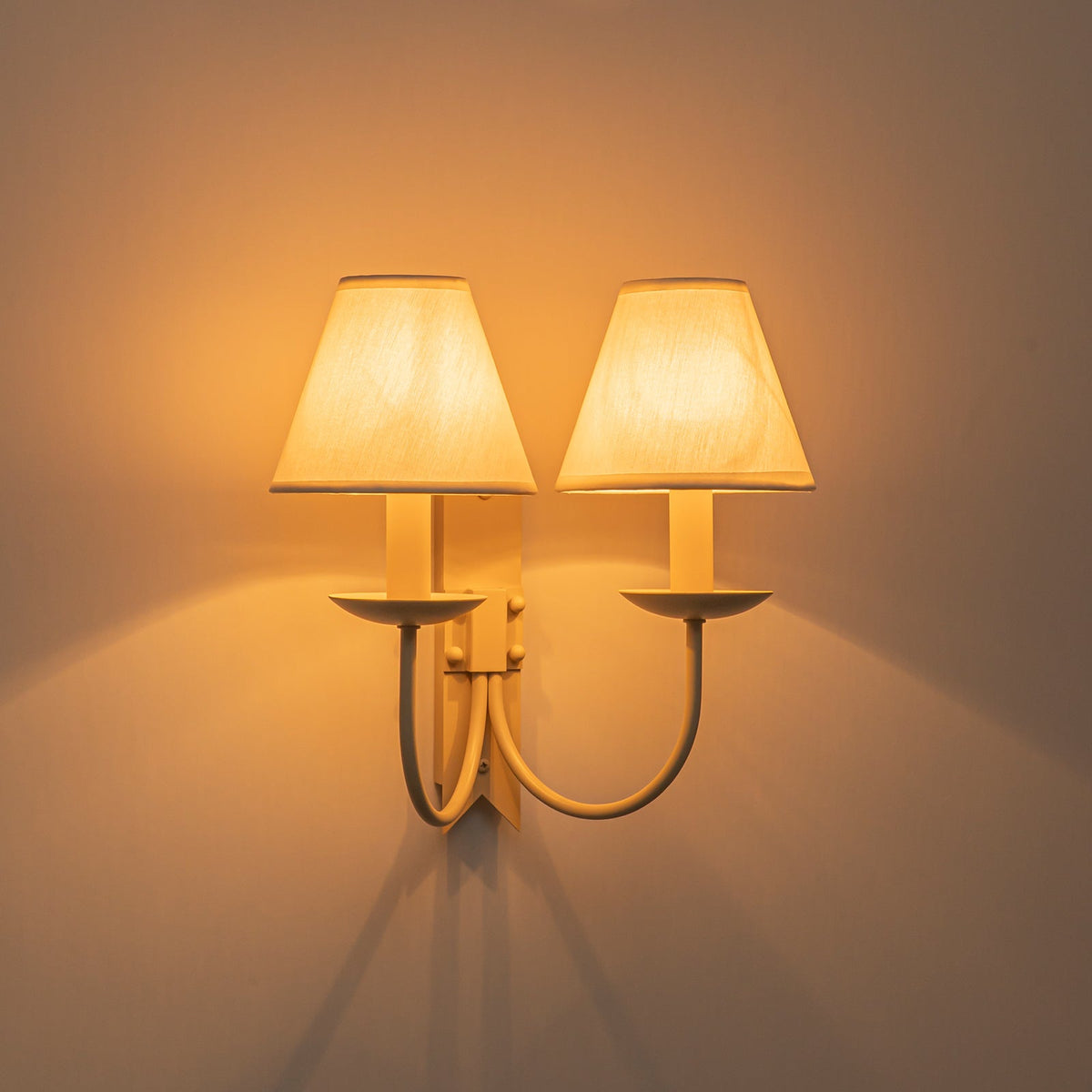 LightfixturesUAE-French Cream 2-Light Tapered Linen Fabric Shade Wall Sconce-Wall Lights-Cream-