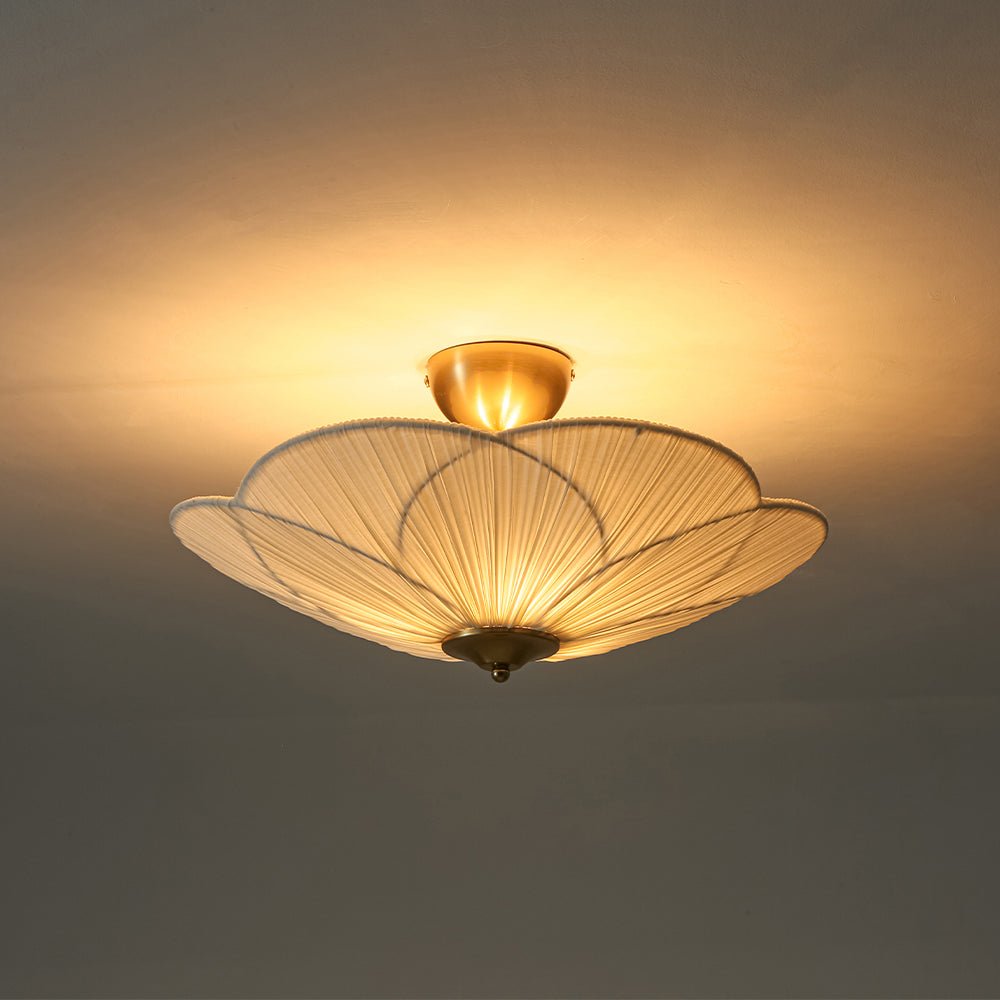 LightfixturesUAE-French Elegance Fabric Petal Shaped Flower Semi-Flush Mount Ceiling Light-Ceiling Lights-Brass-