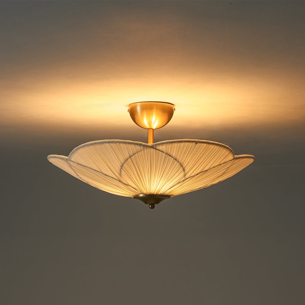 LightfixturesUAE-French Elegance Fabric Petal Shaped Flower Semi-Flush Mount Ceiling Light-Ceiling Lights-Brass-