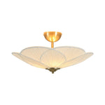 LightfixturesUAE-French Elegance Fabric Petal Shaped Flower Semi-Flush Mount Ceiling Light-Ceiling Lights-Brass-