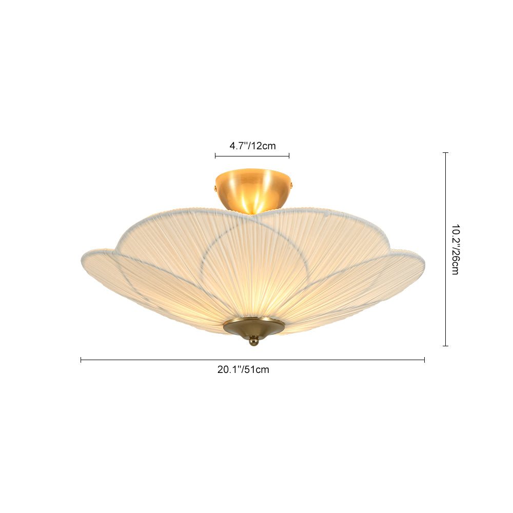 LightfixturesUAE-French Elegance Fabric Petal Shaped Flower Semi-Flush Mount Ceiling Light-Ceiling Lights-Brass-