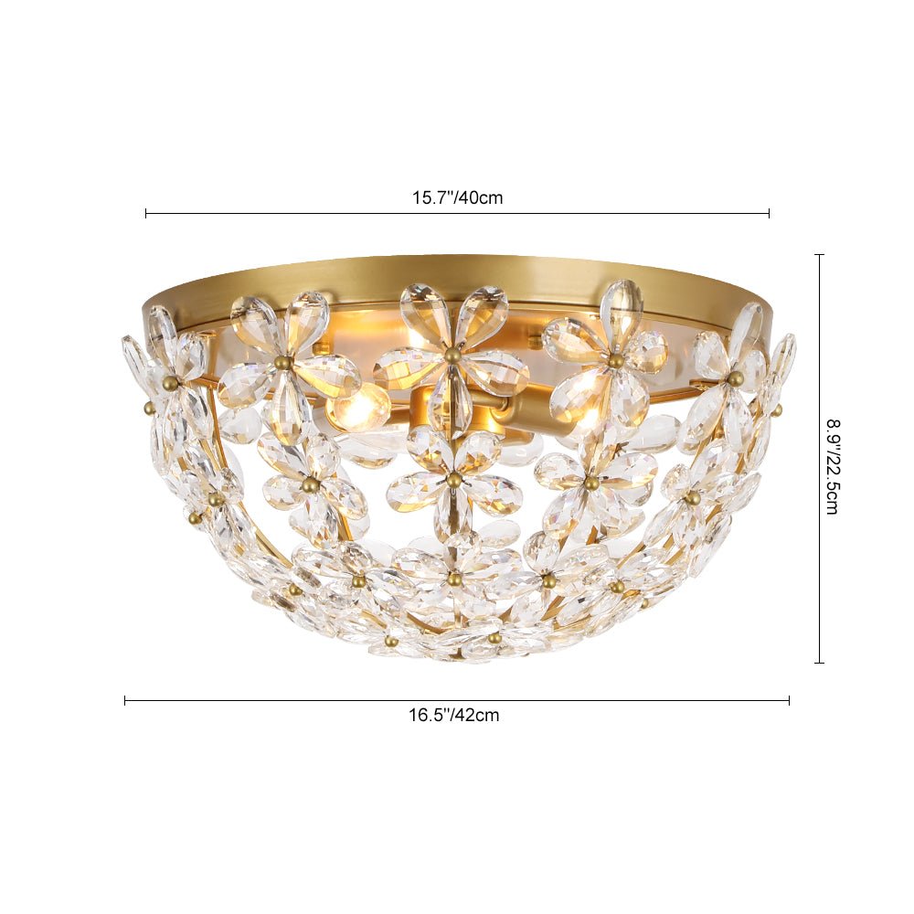 LightfixturesUAE-French Luxury Brass & Crystal Daisy Floral Flush Mount Ceiling Light-Ceiling Lights-Gold-