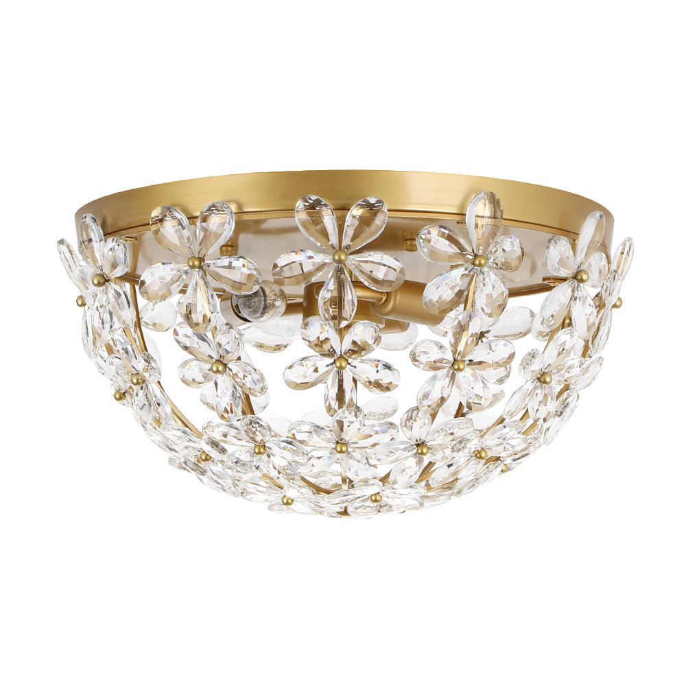 LightfixturesUAE-French Luxury Brass & Crystal Daisy Floral Flush Mount Ceiling Light-Ceiling Lights-Gold-