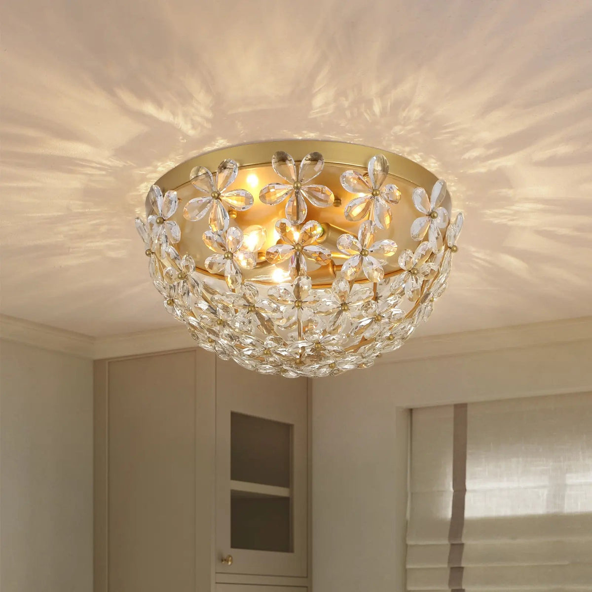 LightfixturesUAE-French Luxury Brass & Crystal Daisy Floral Flush Mount Ceiling Light-Ceiling Lights-Gold-