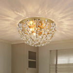 LightfixturesUAE-French Luxury Brass & Crystal Daisy Floral Flush Mount Ceiling Light-Ceiling Lights-Gold-