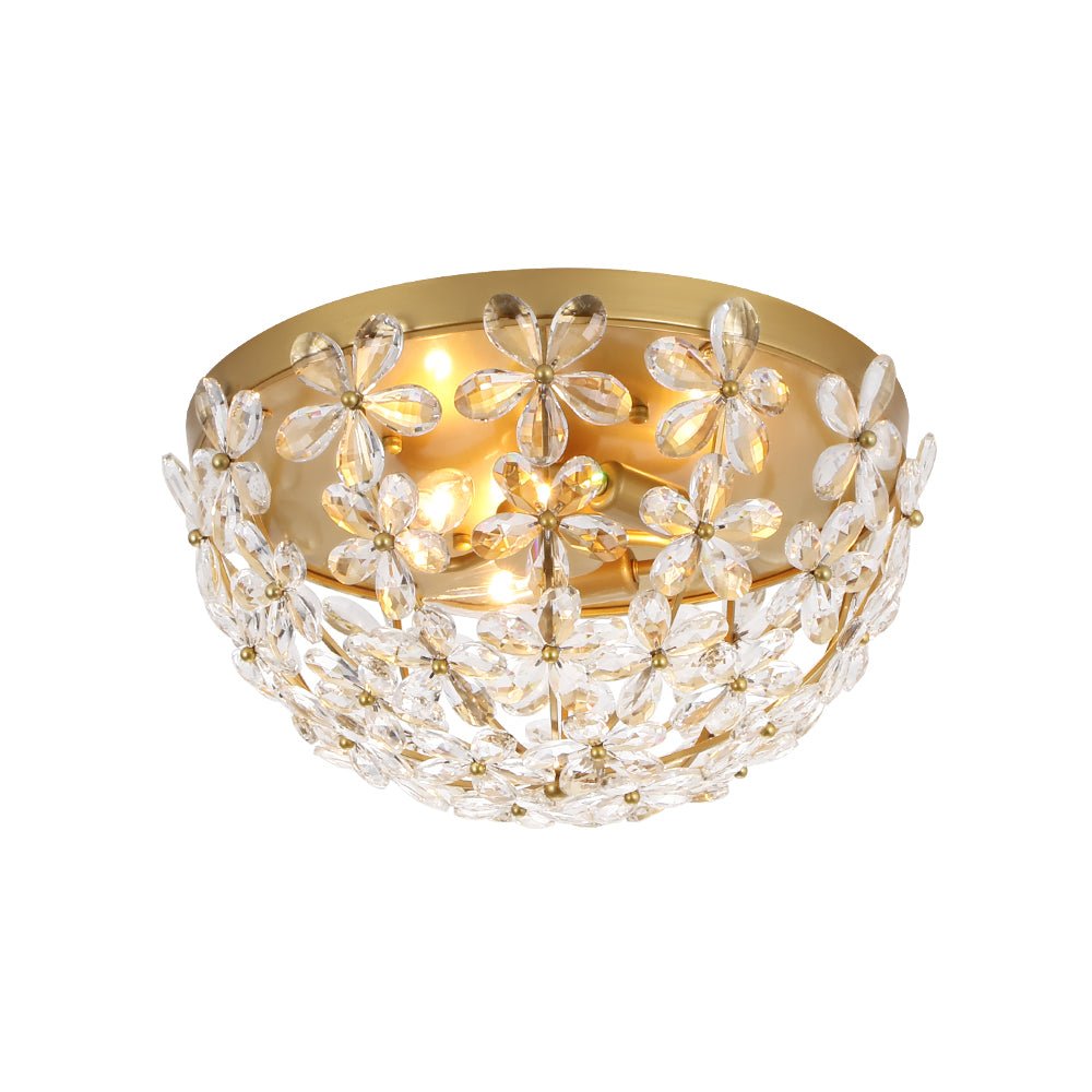 LightfixturesUAE-French Luxury Brass & Crystal Daisy Floral Flush Mount Ceiling Light-Ceiling Lights-Gold-