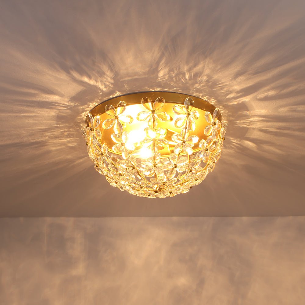 LightfixturesUAE-French Luxury Brass & Crystal Daisy Floral Flush Mount Ceiling Light-Ceiling Lights-Gold-