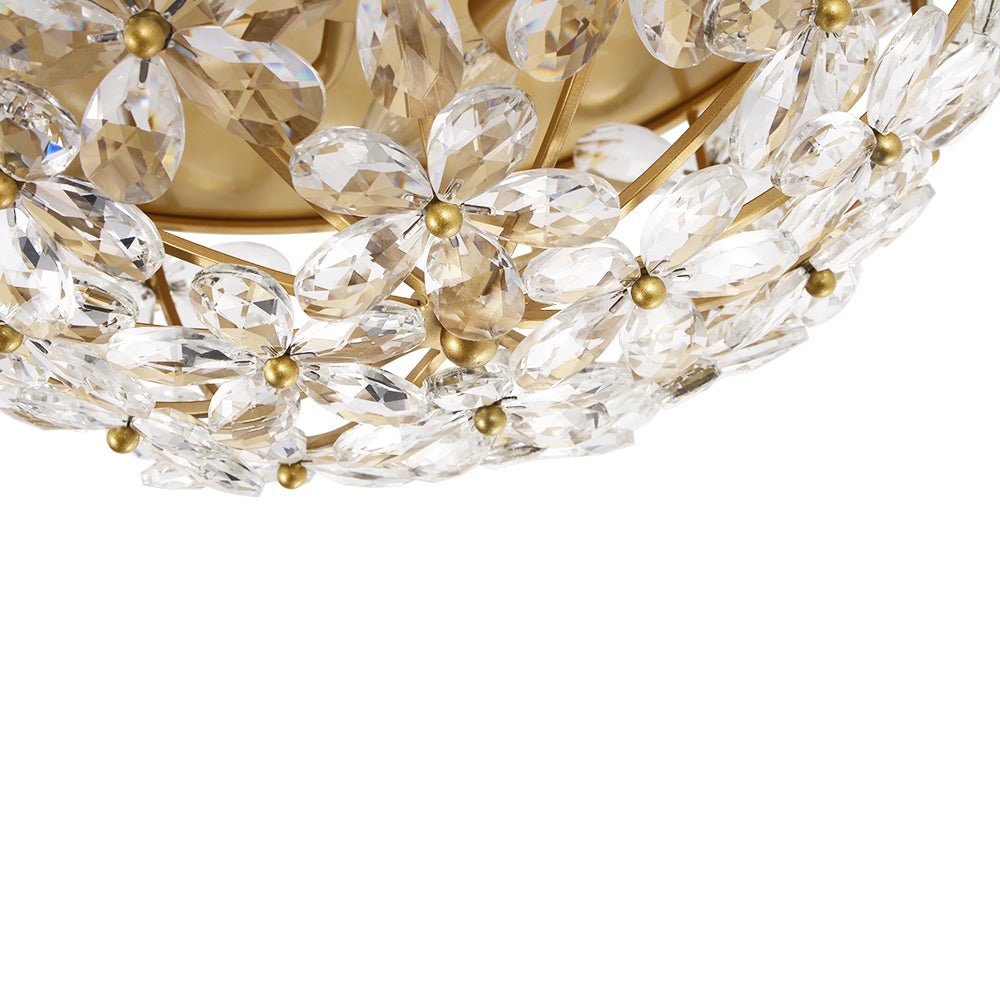 LightfixturesUAE-French Luxury Brass & Crystal Daisy Floral Flush Mount Ceiling Light-Ceiling Lights-Gold-