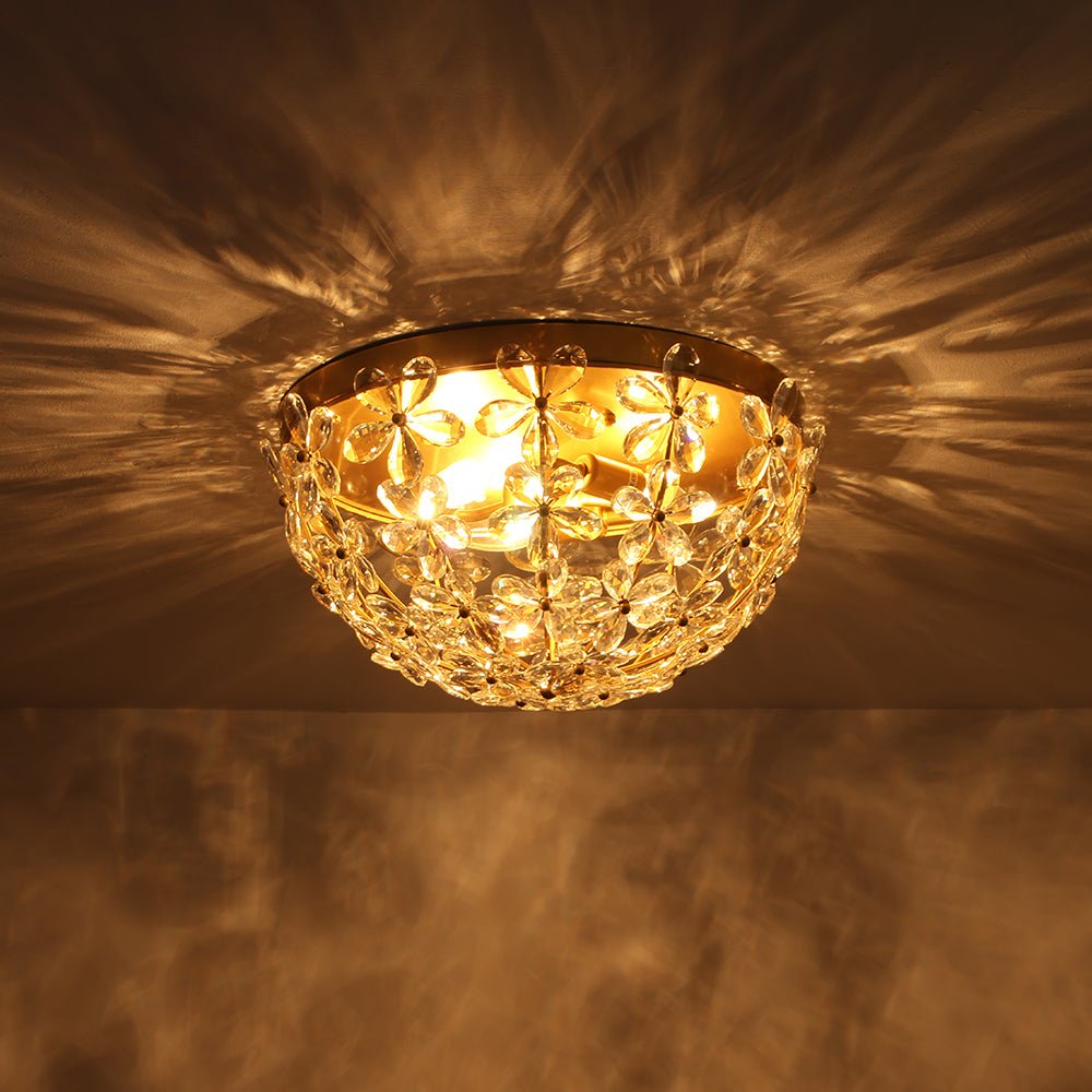 LightfixturesUAE-French Luxury Brass & Crystal Daisy Floral Flush Mount Ceiling Light-Ceiling Lights-Gold-