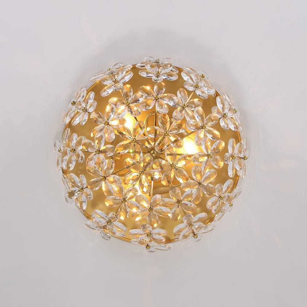 LightfixturesUAE-French Luxury Brass & Crystal Daisy Floral Flush Mount Ceiling Light-Ceiling Lights-Gold-