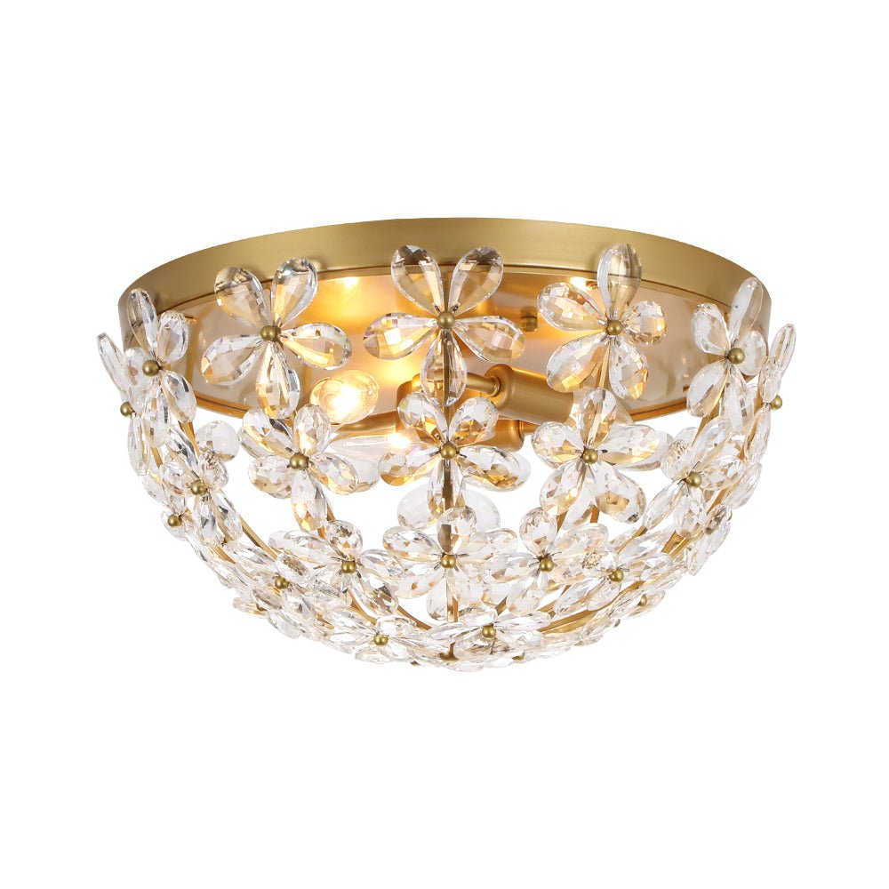 LightfixturesUAE-French Luxury Brass & Crystal Daisy Floral Flush Mount Ceiling Light-Ceiling Lights-Gold-