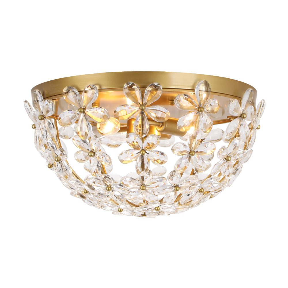 LightfixturesUAE-French Luxury Brass & Crystal Daisy Floral Flush Mount Ceiling Light-Ceiling Lights-Gold-